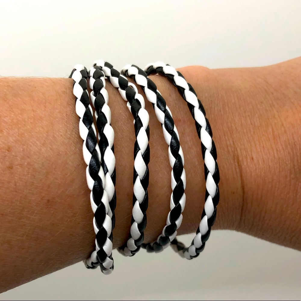 Unisex Black & White PU Leather Braided Cuff Bracelet